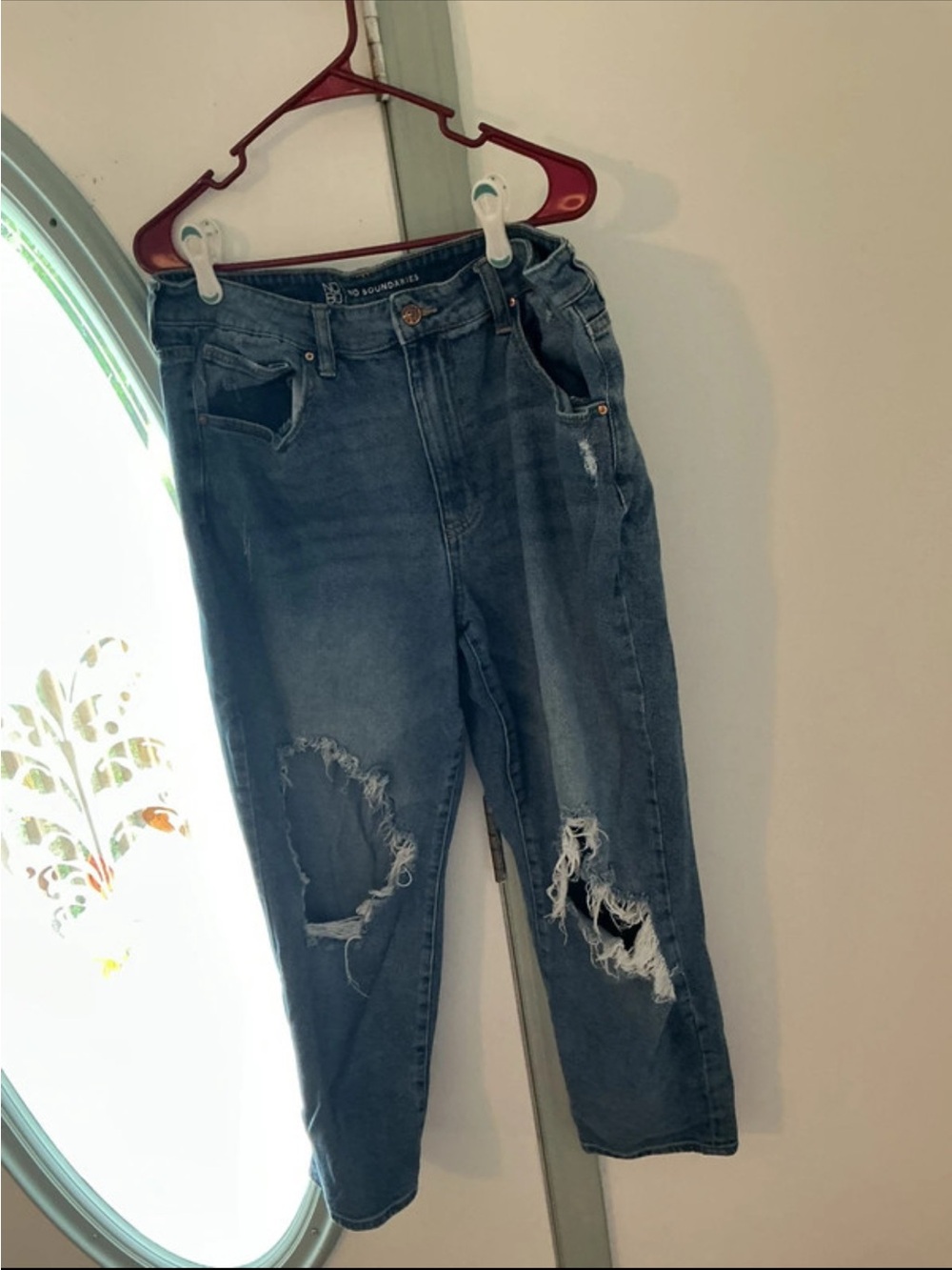No Boundaries Distressed Boyfriend Jeans - Blue